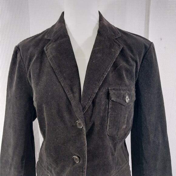 LANDS' END! ESPRESSO BROWN FINE WALE CORDUROY UTILITY STYLE JACKET BLAZER! SZ 16 - Picture 4 of 13
